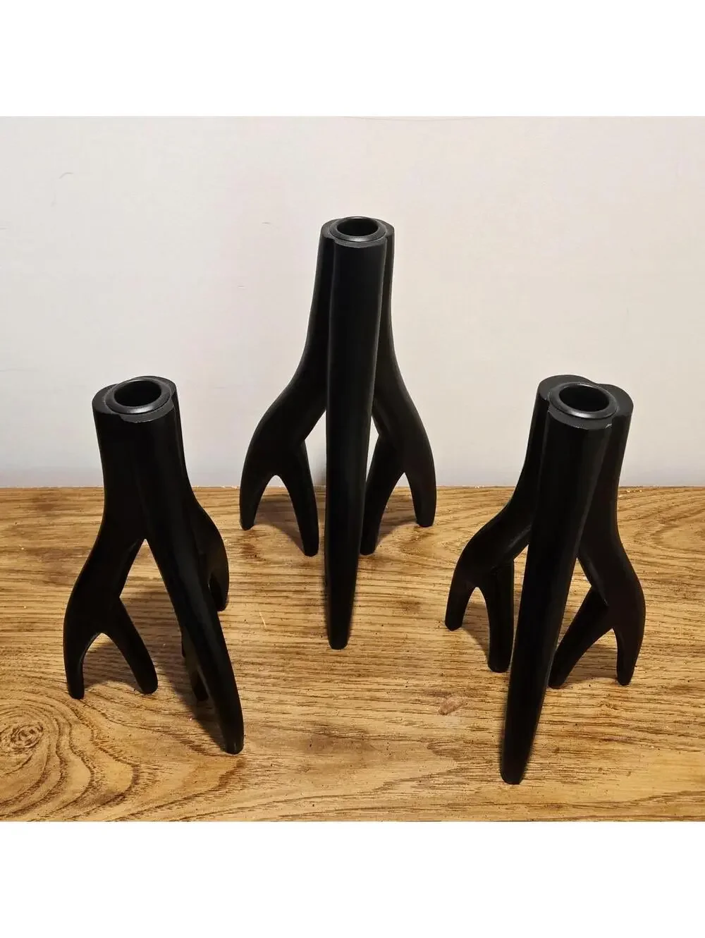 ✨️NEW✨️ Set of 3 Bazar Bizar Triple Twig Hand-Carved Wood Candle Holders - Picture 4 of 6